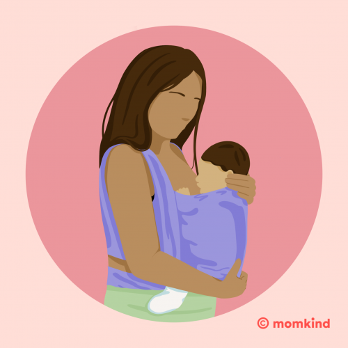 ammestillinger amning i bæresele illustration