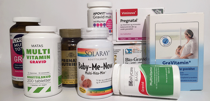 vitaminpiller til gravide i forskellig indpakning